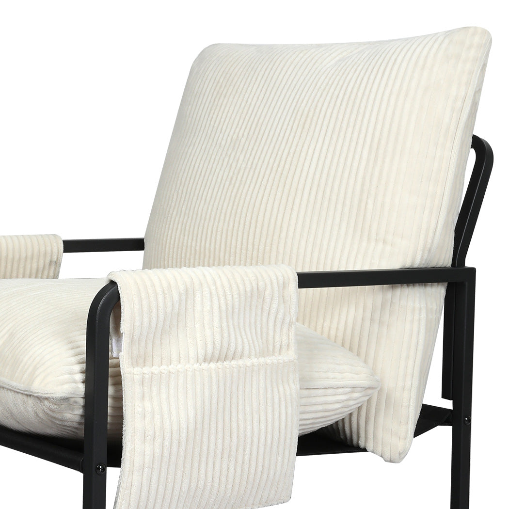 Levede Metal Framed Lounge Chair Corduroy in Beige-2018816855703162883