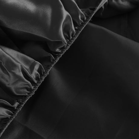 DreamZ Silky Satin Sheets Fitted Flat Queen Black-1954802914287554563