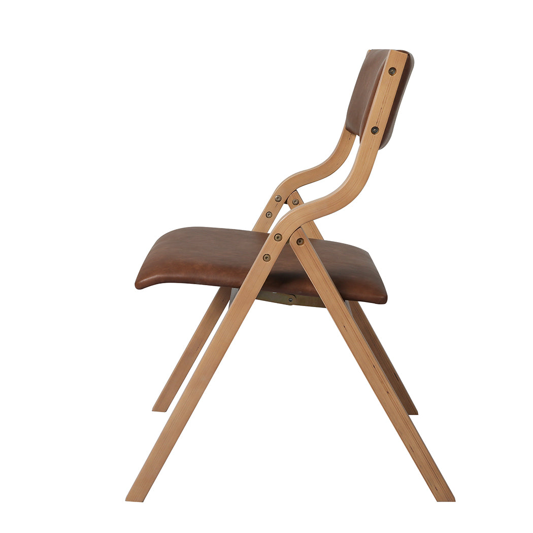 Levede 2x Dining Chairs Foldable PU Brown-1954802993098526724