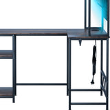 Levede L Shaped Gaming Desk with LED Lights Brown - Top-Down View