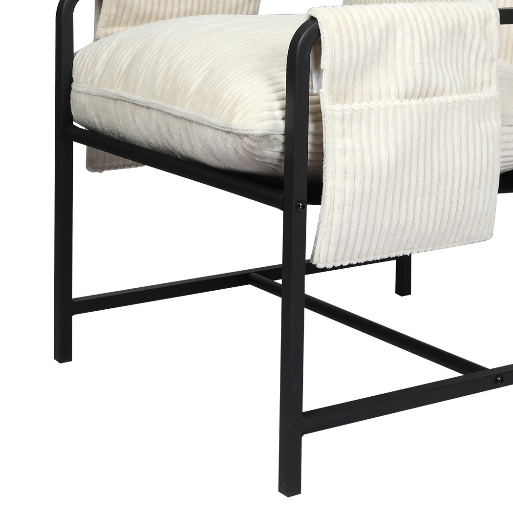 Levede Metal Framed Lounge Chair Corduroy in Beige-2018816855703162884