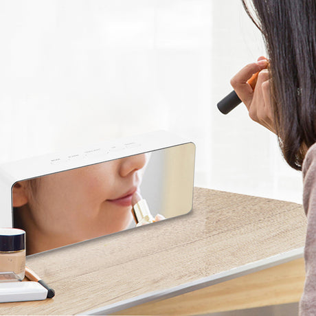 Alarm Clock Digital Led Mirror Desk Silver-2018816653667733508