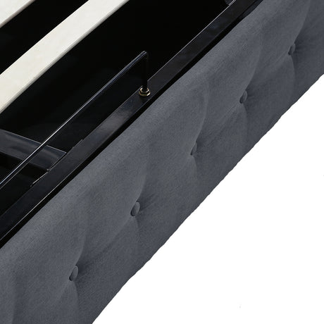 Levede Gas Lift Bed Frame Fabric Base Double Dark Grey-2006733222381228036