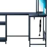 Levede L Shaped Gaming Desk with LED Lights Black-2006732738572455940