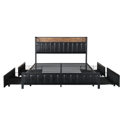 Levede Queen Bed Frame PU 4 Drawer USB Charge-2018816936221216772