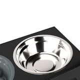 PaWz Elevated Dog Bowls 2 Stainless Steel Bowls and 1 Slow Feeder Bowl - Top-Down View