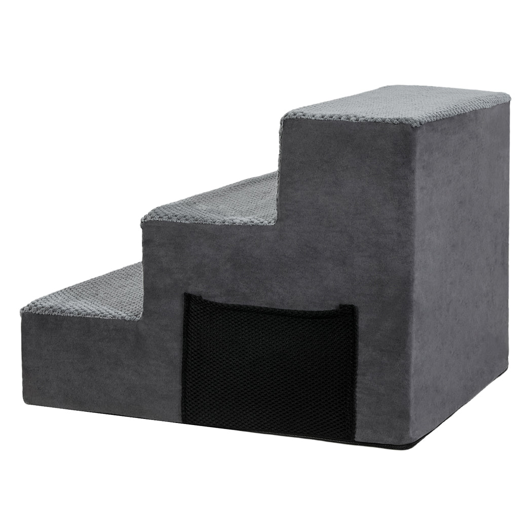 Pawz 3 Steps Pet Stairs Dog Ramp High Density Foam Grey-2006733392930017285