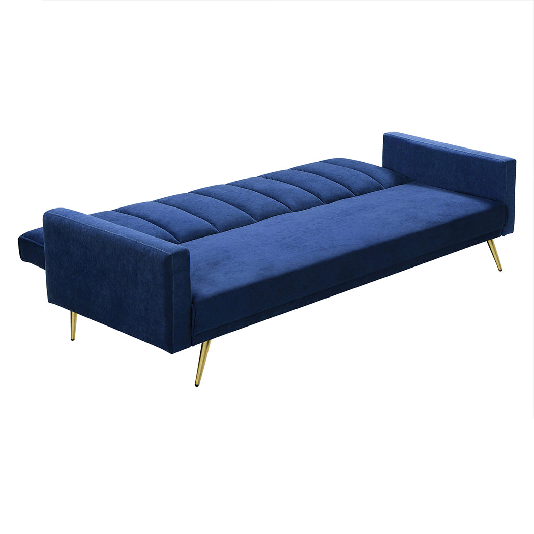 Levede Sofa Bed Convertible Velvet Lounge Recliner Couch Sleeper 3 Seater Blue-1954802342377426949
