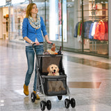 PaWz Pet Stroller 2-Tier Dog Cat Carrier Foldable - Close-Up Angle