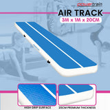 Powertrain 20cm Thick 3m x 1m Air Track Inflatable Gymnastics Tumbling Mat Airtrack - Blue - Front View
