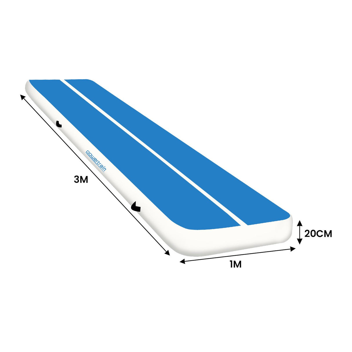 Powertrain 20cm Thick 3m x 1m Air Track Inflatable Gymnastics Tumbling Mat Airtrack - Blue