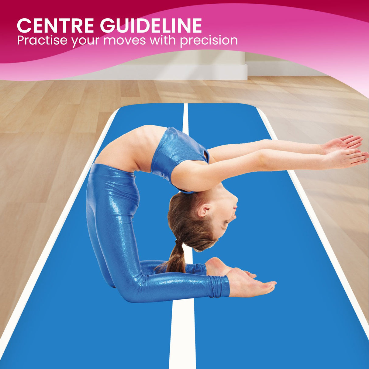 Powertrain 20cm Thick 3m x 1m Air Track Inflatable Gymnastics Tumbling Mat Airtrack - Blue