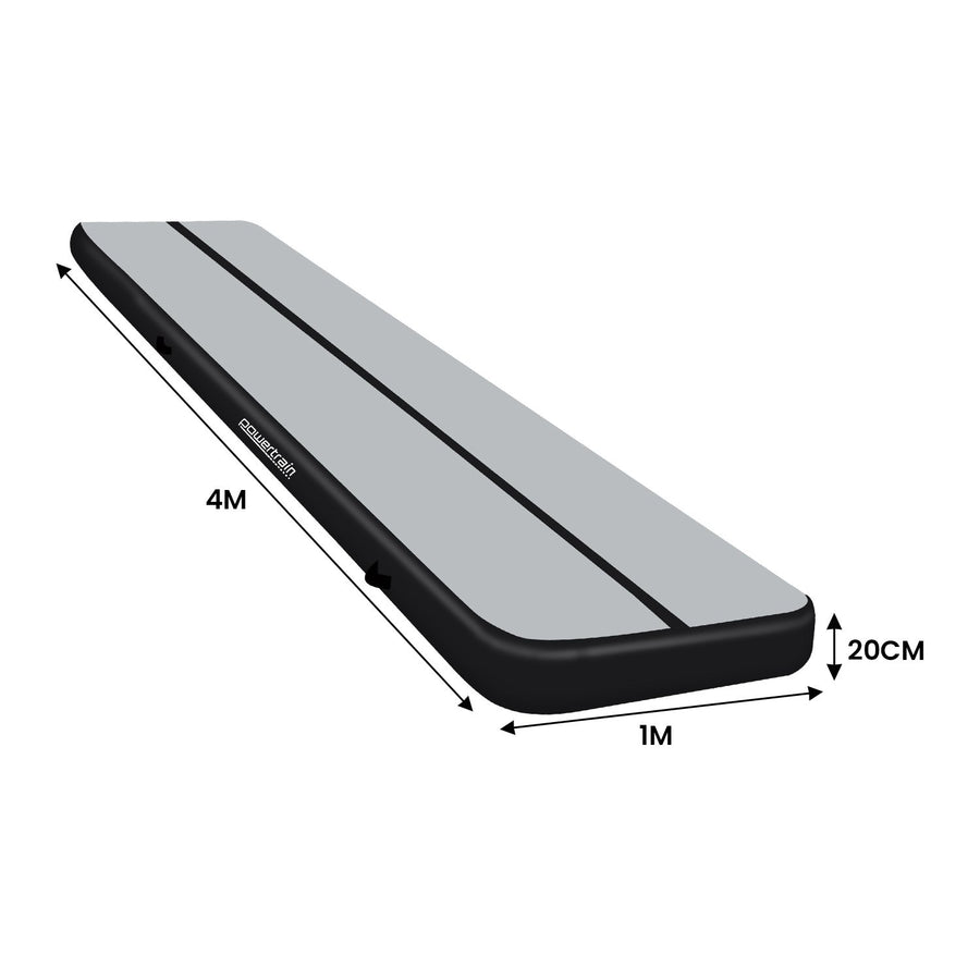 Powertrain 4m x 1m Air Track Inflatable Gymnastics Mat - Grey Black