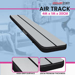 Powertrain 4m x 1m Air Track Inflatable Gymnastics Mat - Grey Black