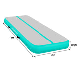 Powertrain 4m x 2m x 20cm Air Track Gymnastics Mat Tumbling Exercise - Grey Green