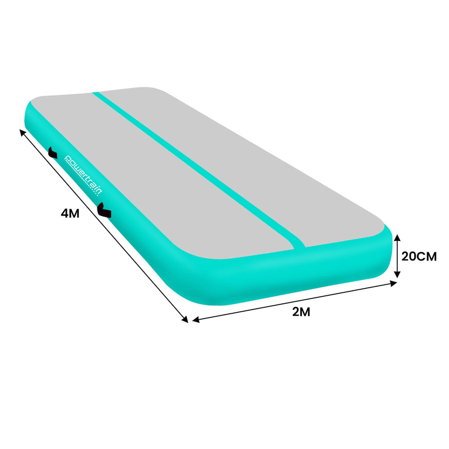 Powertrain 4m x 2m x 20cm Air Track Gymnastics Mat Tumbling Exercise - Grey Green