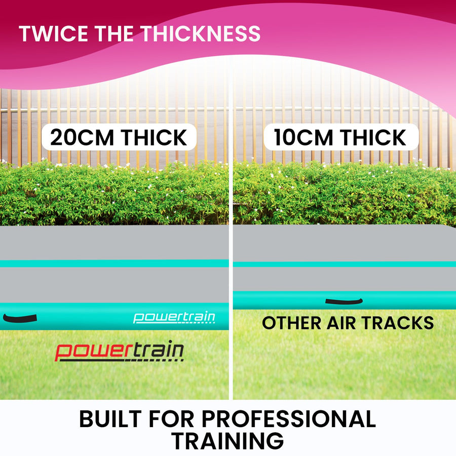 Powertrain 4m x 2m x 20cm Air Track Gymnastics Mat Tumbling Exercise - Grey Green
