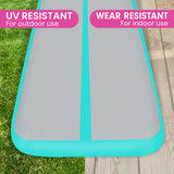 Powertrain 4m x 2m x 20cm Air Track Gymnastics Mat Tumbling Exercise - Grey Green - Low Angle