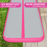 Powertrain 4m x 2m x 20cm Air Track Gymnastics Mat Tumbling Exercise - Grey Pink