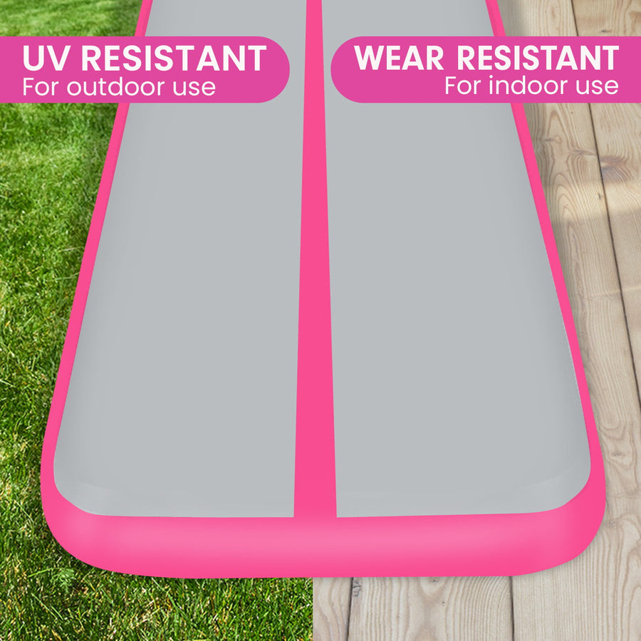 Powertrain 4m x 2m x 20cm Air Track Gymnastics Mat Tumbling Exercise - Grey Pink