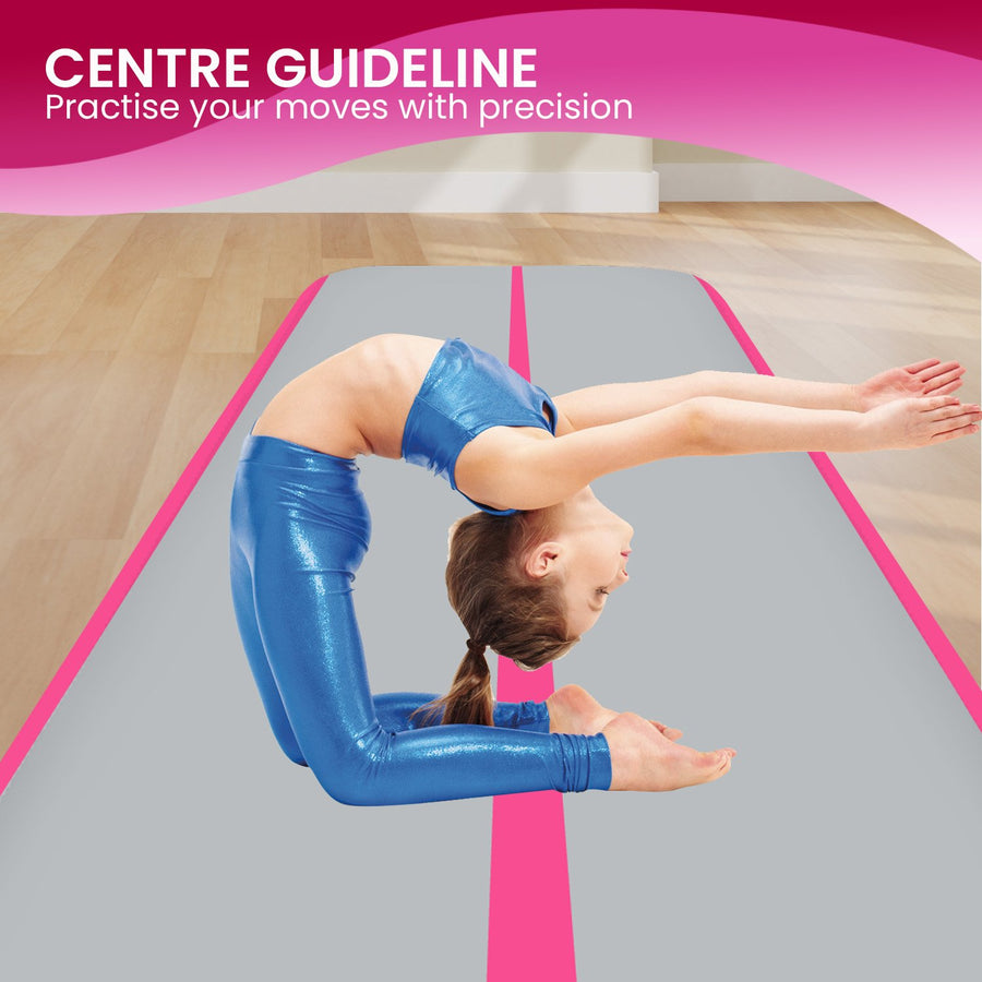 Powertrain 4m x 2m x 20cm Air Track Gymnastics Mat Tumbling Exercise - Grey Pink