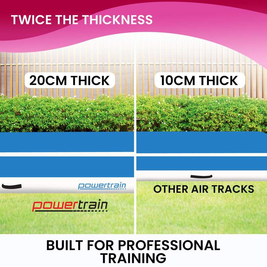 Powertrain 6m x 2m x 20cm Air Track Gymnastics Mat Tumbling Exercise - Blue White