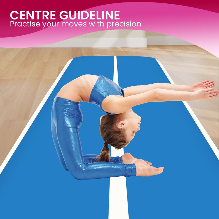 Powertrain 6m x 2m x 20cm Air Track Gymnastics Mat Tumbling Exercise - Blue White