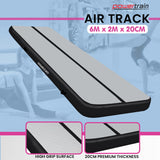 Powertrain 6m x 2m x 20cm Air Track Gymnastics Mat Tumbling Exercise - Grey Black