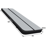 Powertrain 6m x 2m x 20cm Air Track Gymnastics Mat Tumbling Exercise - Grey Black