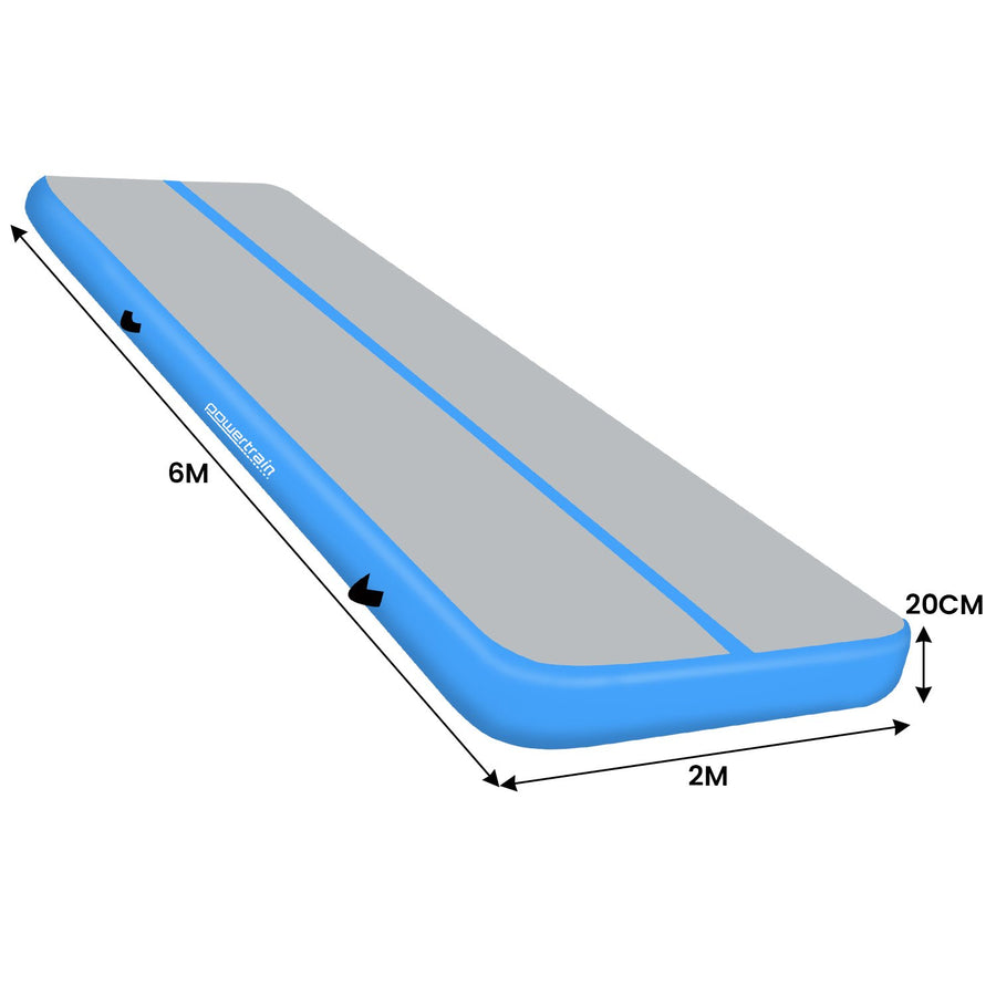 Powertrain 6m x 2m x 20cm Air Track Gymnastics Mat Tumbling Exercise - Grey Blue