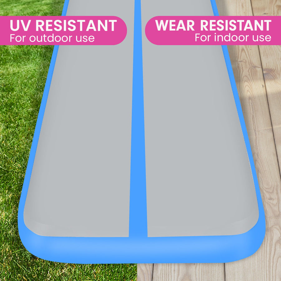 Powertrain 6m x 2m x 20cm Air Track Gymnastics Mat Tumbling Exercise - Grey Blue