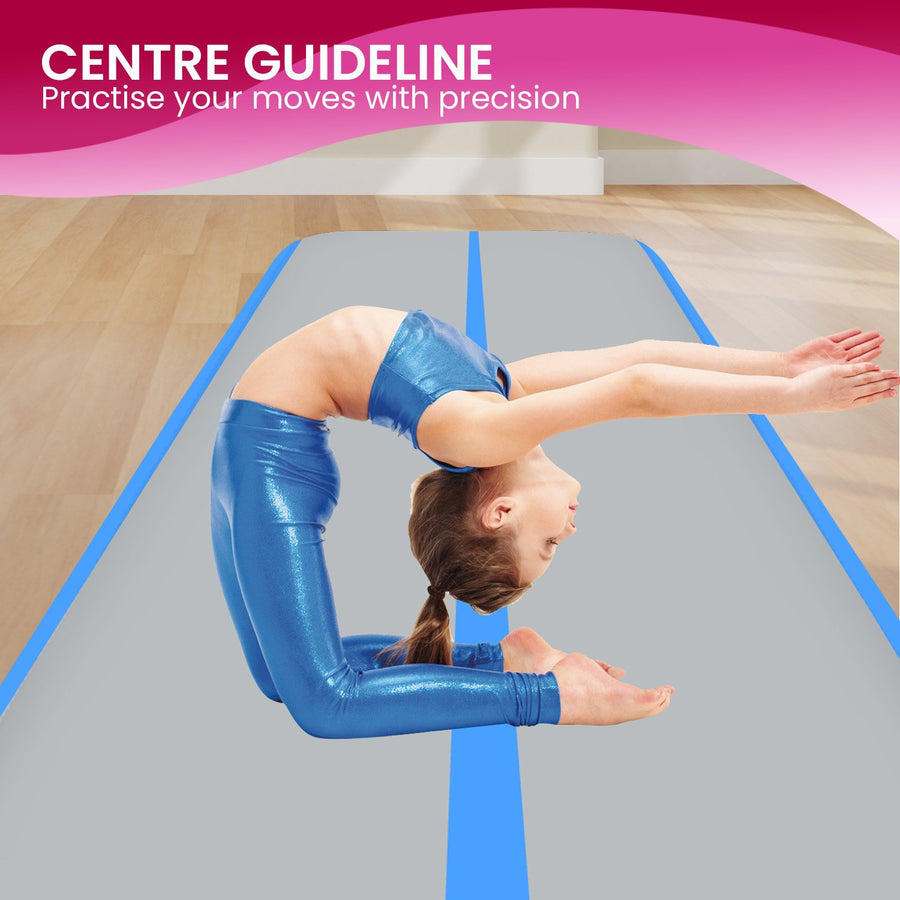 Powertrain 6m x 2m x 20cm Air Track Gymnastics Mat Tumbling Exercise - Grey Blue