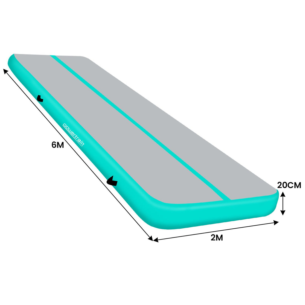 Powertrain 6m x 2m x 20cm Air Track Gymnastics Mat Tumbling Exercise - Grey Green