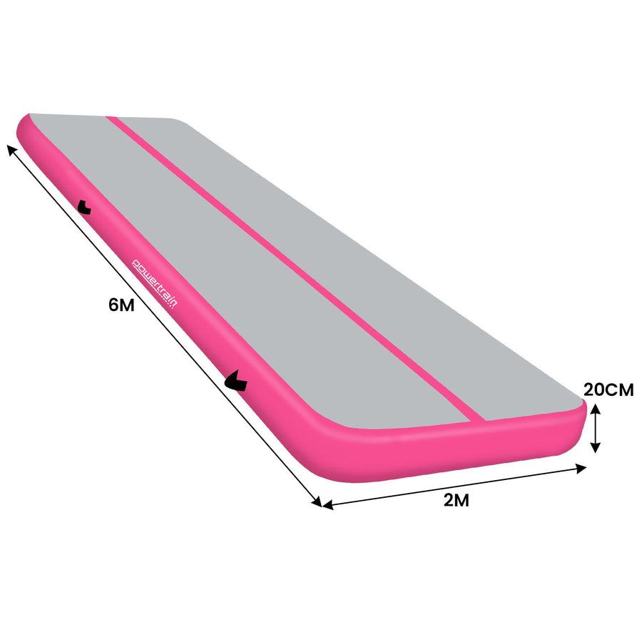 Powertrain 6m x 2m x 20cm Air Track Gymnastics Mat Tumbling Exercise - Grey Pink