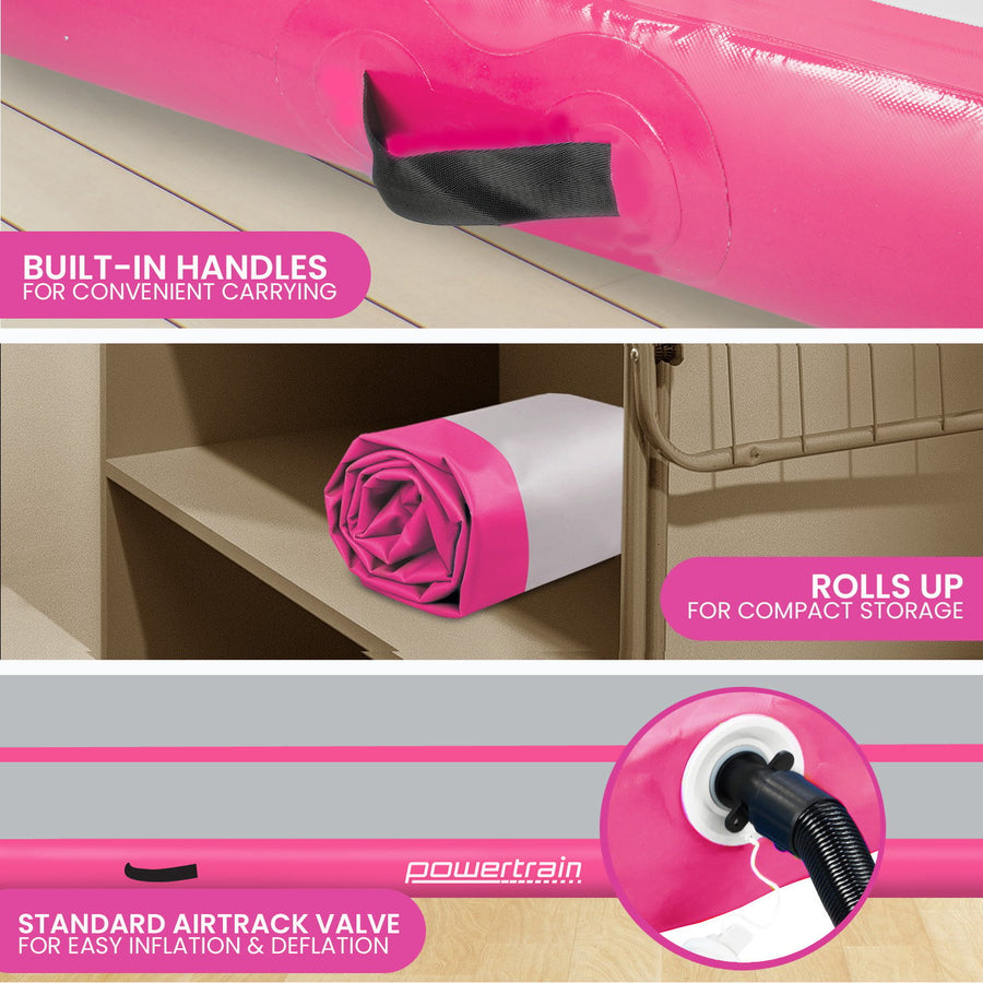 Powertrain 6m x 2m x 20cm Air Track Gymnastics Mat Tumbling Exercise - Grey Pink