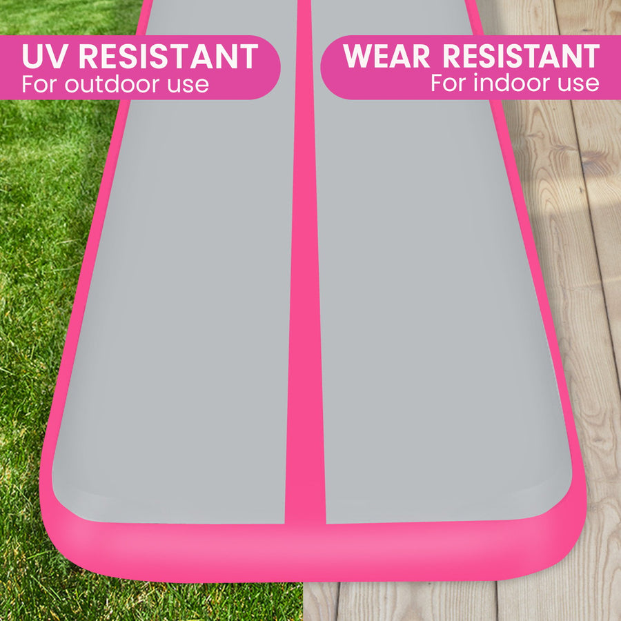Powertrain 6m x 2m x 20cm Air Track Gymnastics Mat Tumbling Exercise - Grey Pink