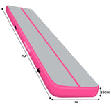 Powertrain 7m x 1m x 20cm Air Track Inflatable Gymnastics Mat Tumbling - Grey Pink