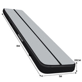 Powertrain 8m x 1m x 20cm Air Track Inflatable Tumbling Mat Gymnastics - Grey Black - Front View