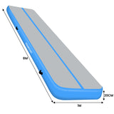 Powertrain 8m x 1m x 20cm Air Track Inflatable Gymnastics Mat Tumbling - Grey Blue