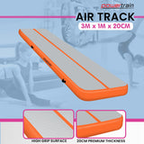 Powertrain 3m x 1m Air Track Inflatable Gymnastics Mat - Orange Grey - Front View