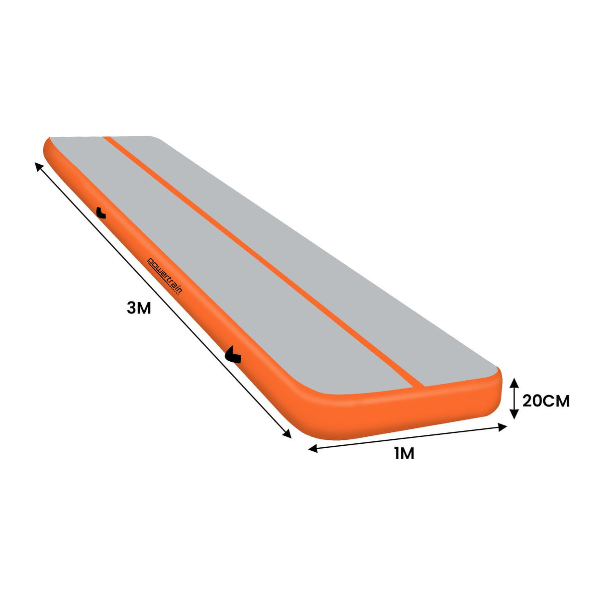 Powertrain 3m x 1m Air Track Inflatable Gymnastics Mat - Orange Grey