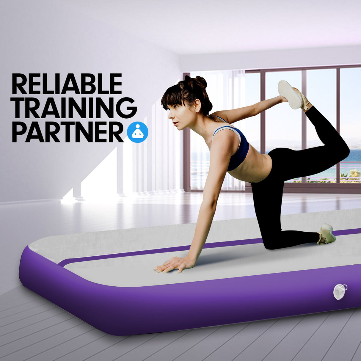 Powertrain 3m x 1m Air Track Inflatable Gymnastics Mat - Purple Grey