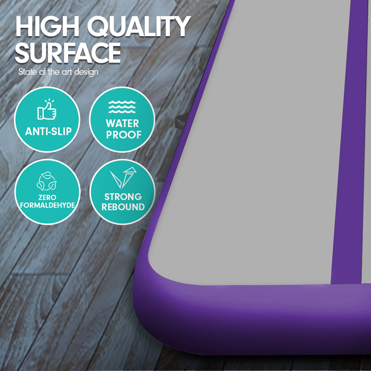 Powertrain 3m x 1m Air Track Inflatable Gymnastics Mat - Purple Grey