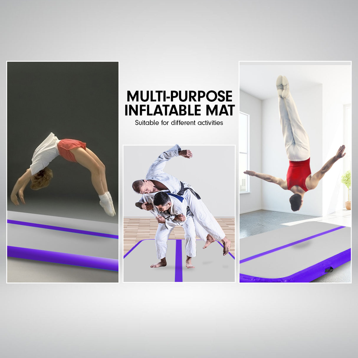 Powertrain 3m x 1m Air Track Inflatable Gymnastics Mat - Purple Grey