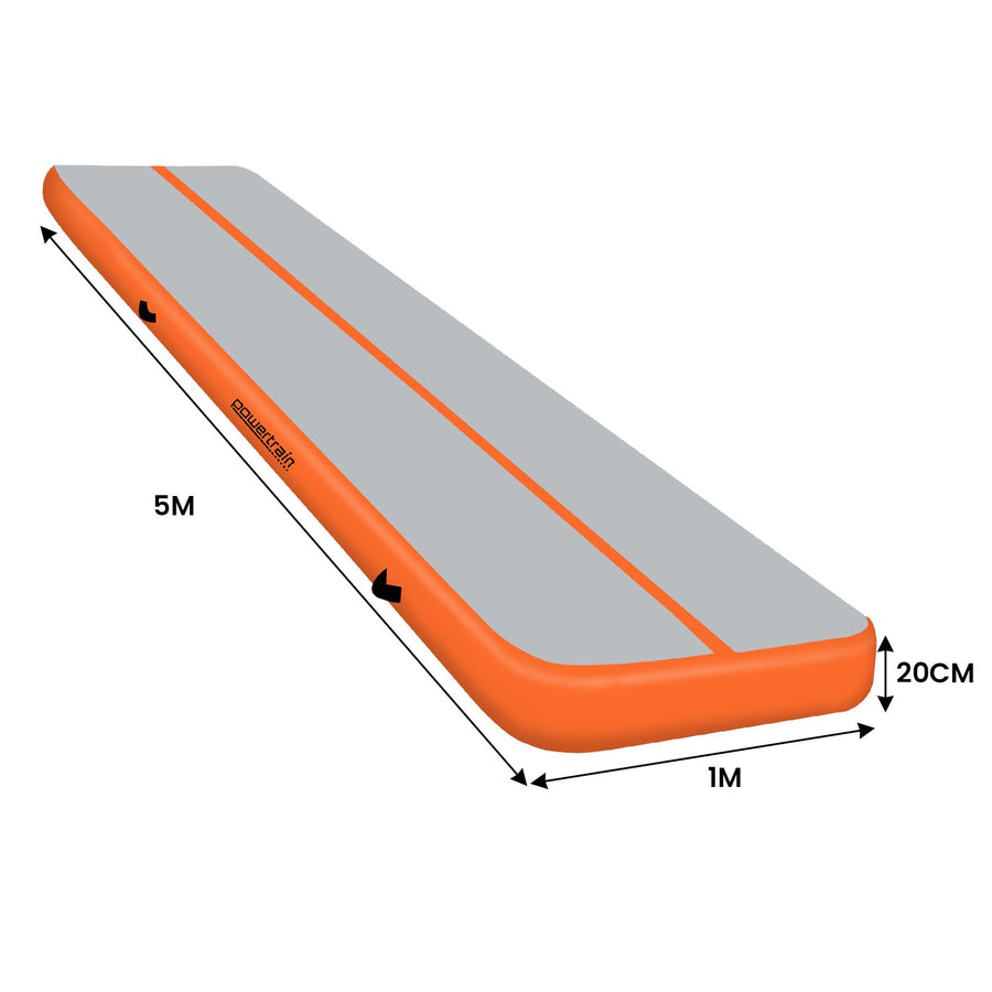 Powertrain 5m x 1m Air Track Inflatable Gymnastics Mat - Orange Grey