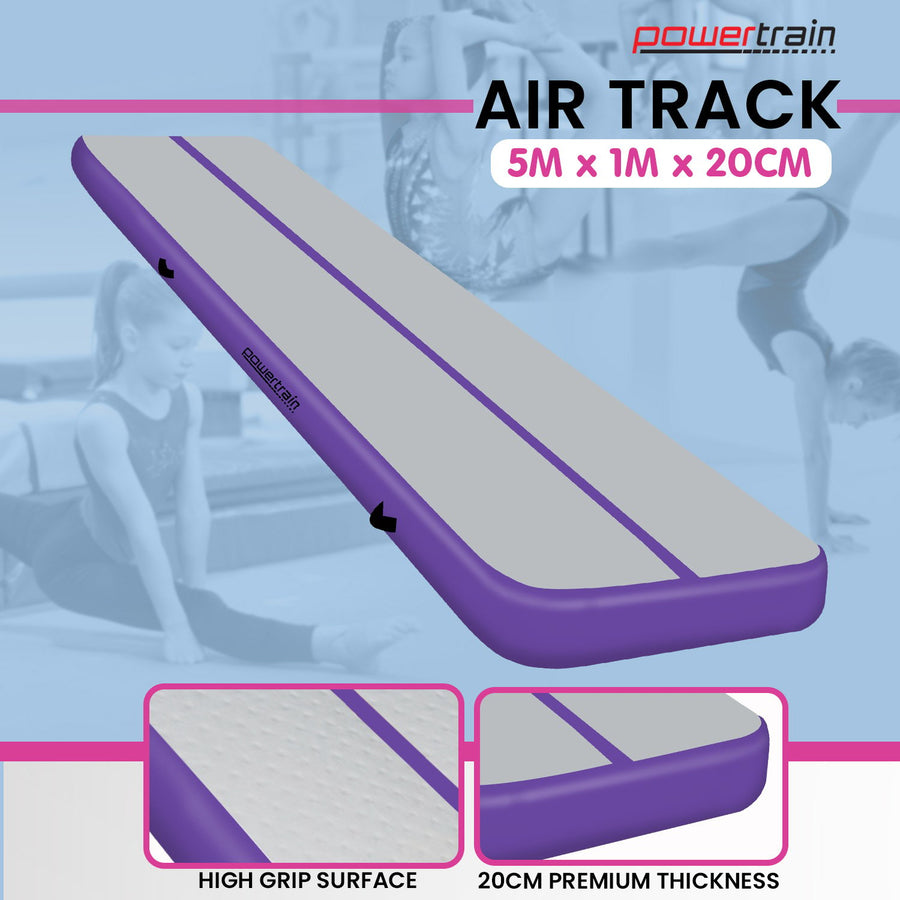 Powertrain 5m x 1m Air Track Inflatable Gymnastics Mat - Purple Grey