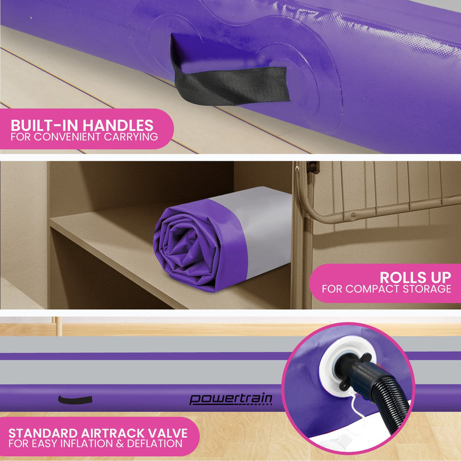 Powertrain 5m x 1m Air Track Inflatable Gymnastics Mat - Purple Grey