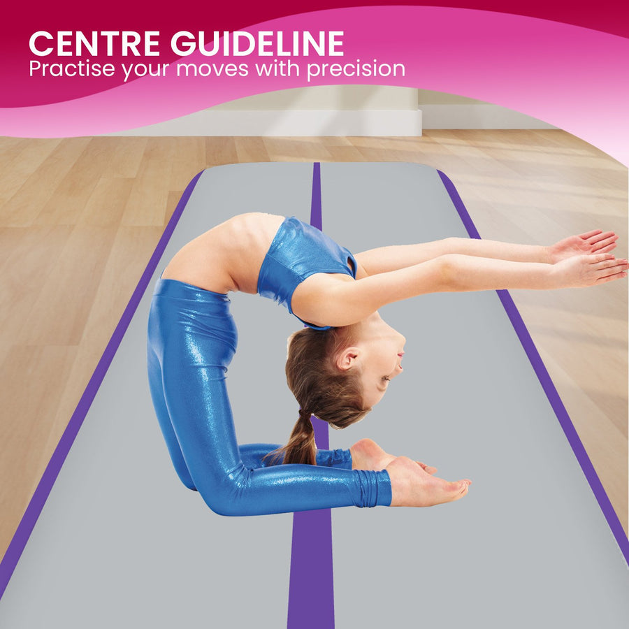 Powertrain 5m x 1m Air Track Inflatable Gymnastics Mat - Purple Grey