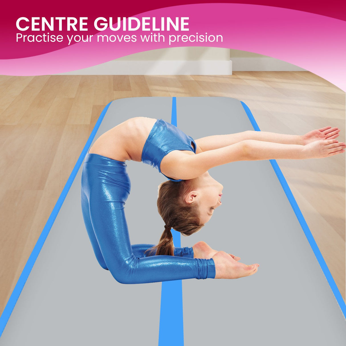 Powertrain 3m x 1m Air Track Inflatable Gymnastics Mat - Blue