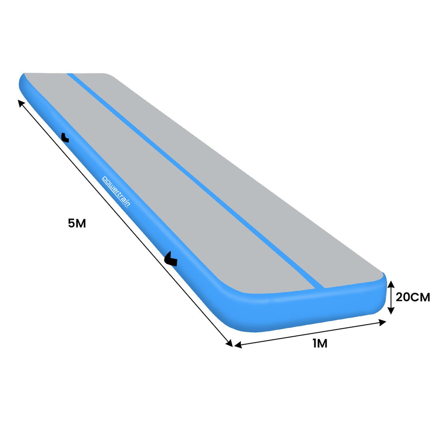Powertrain 5m x 1m Air Track Inflatable Gymnastics Mat - Blue